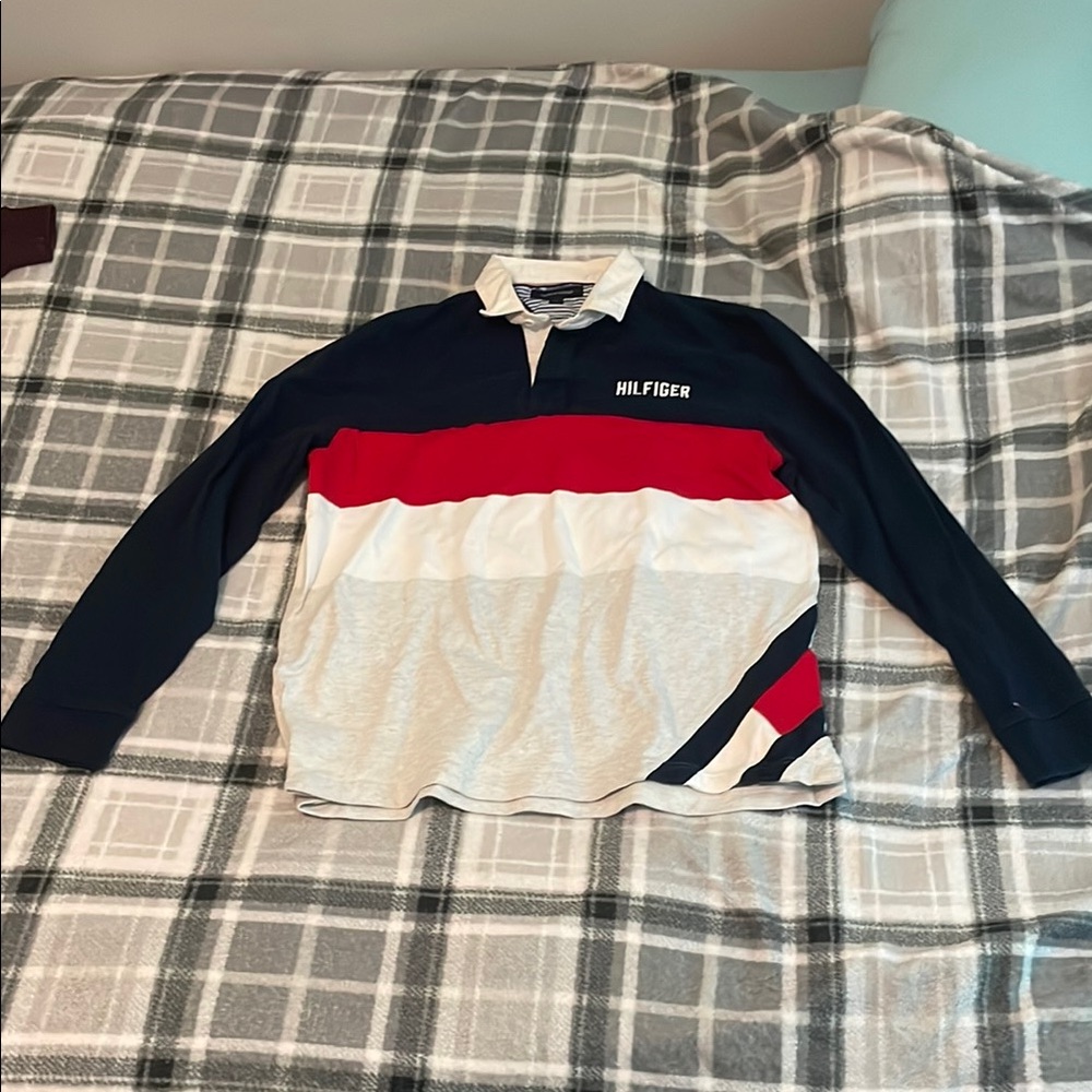 Tommy Hilfiger Navy and Red Colorblock Polo